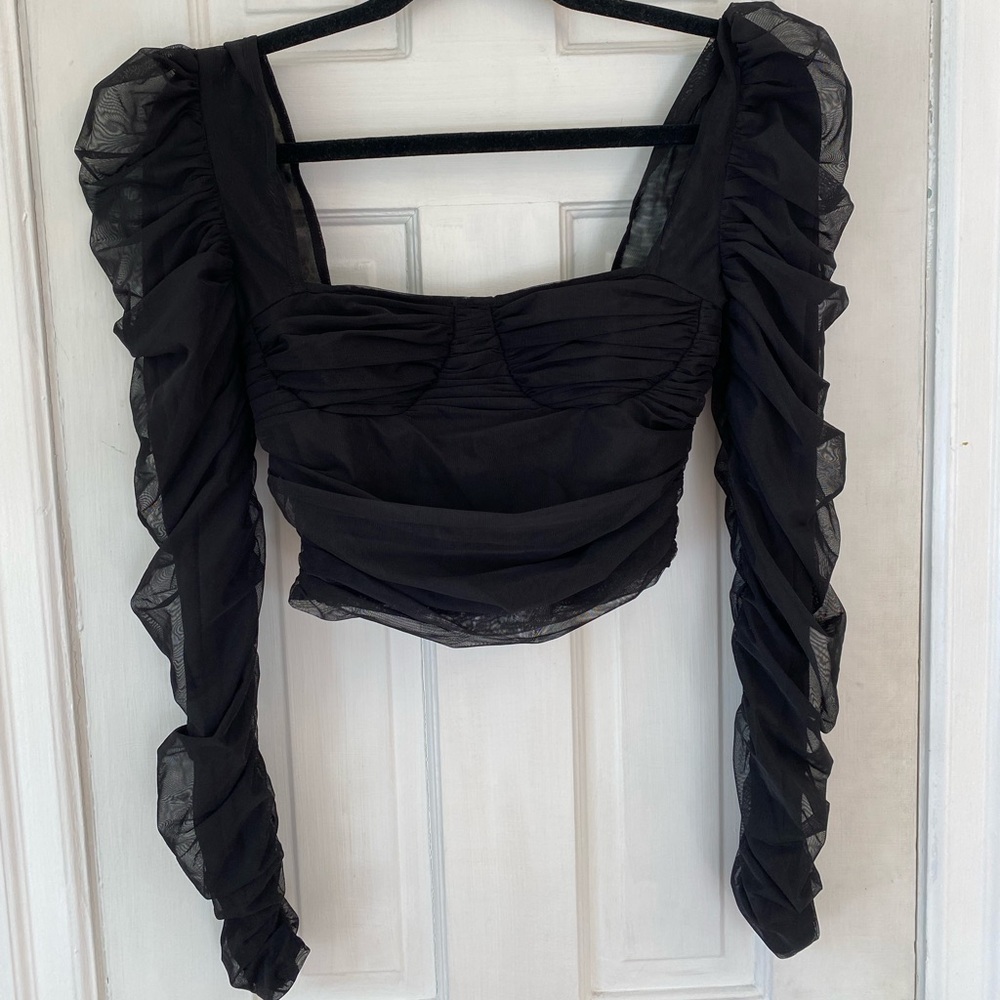Long Sleeve Black Cropped Party Top